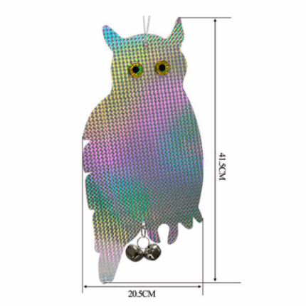 ESTATUA BÚHO REFLECTANTE CON CASCABELES PARA AHUYENTAR AVES- 2 PACK